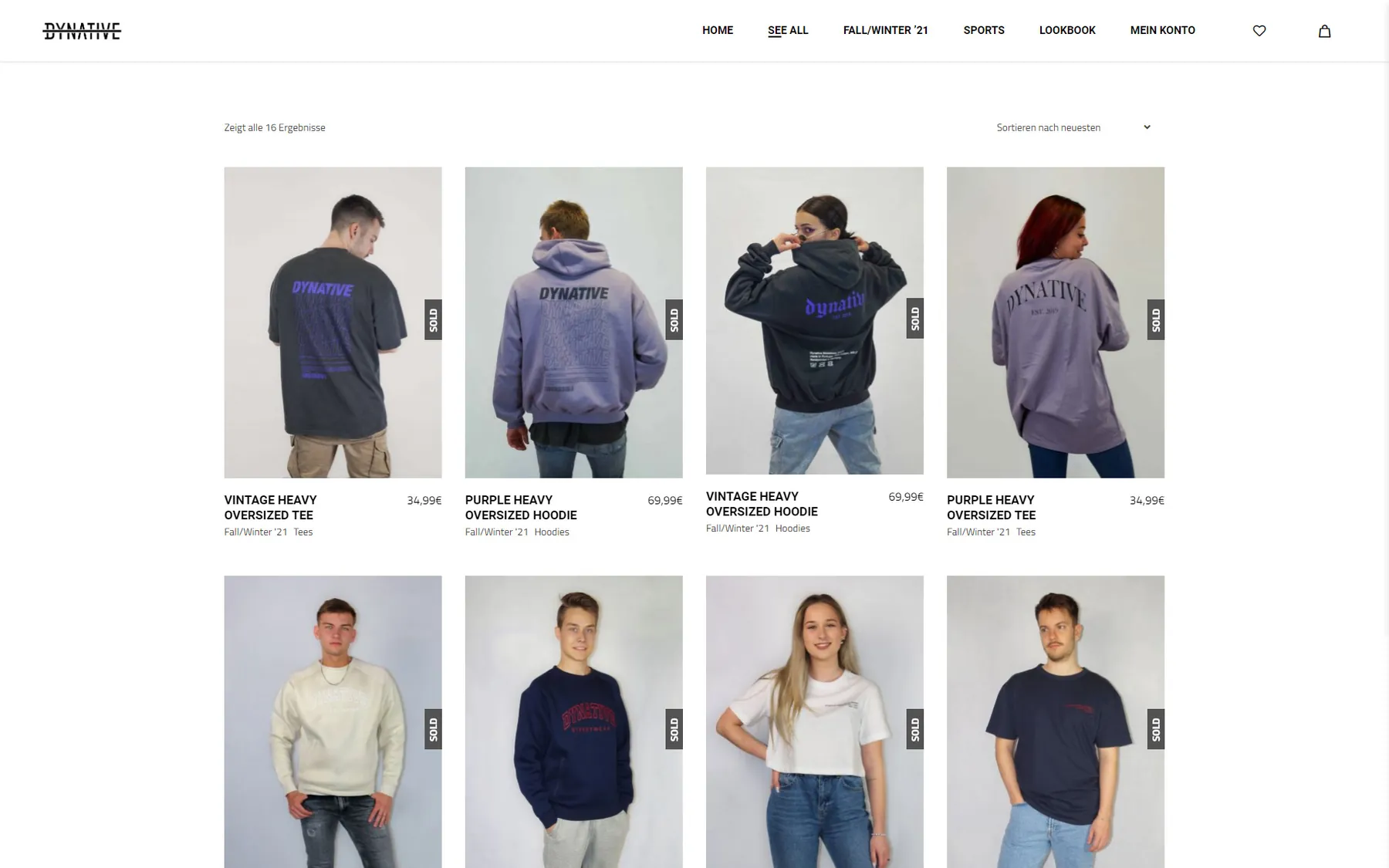 Dynative shop overview page