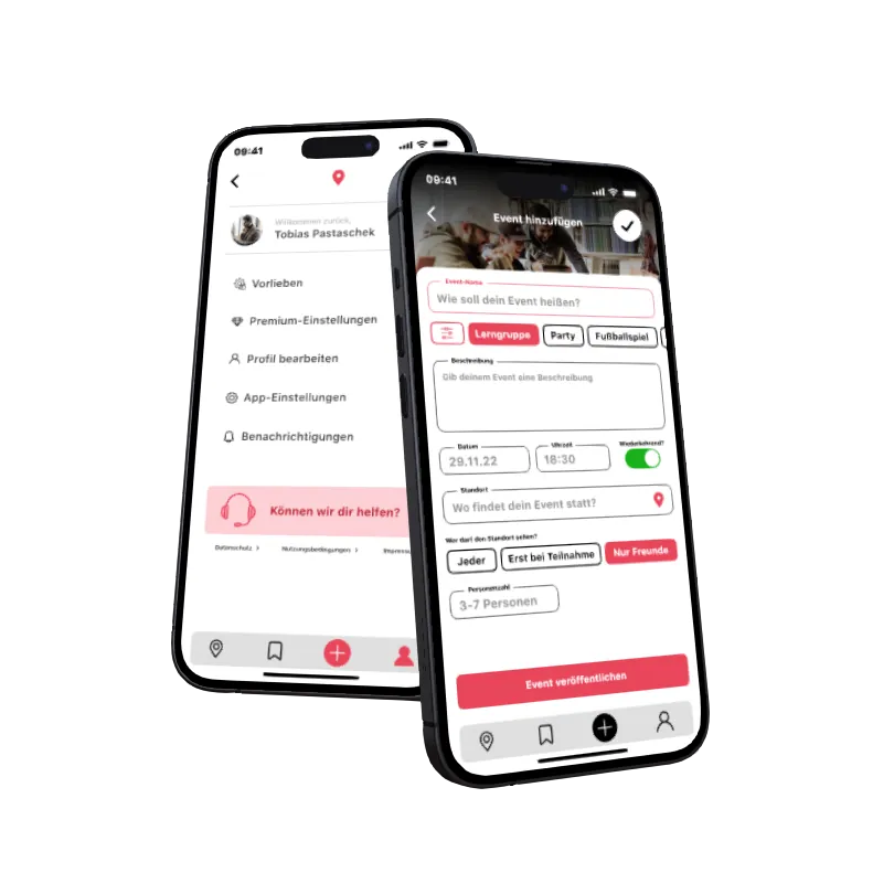 Spotr app screens on two phones