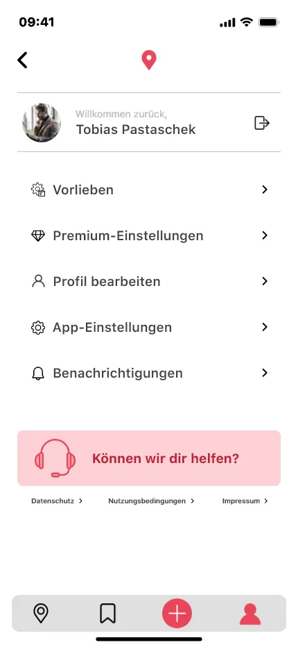 User account screen